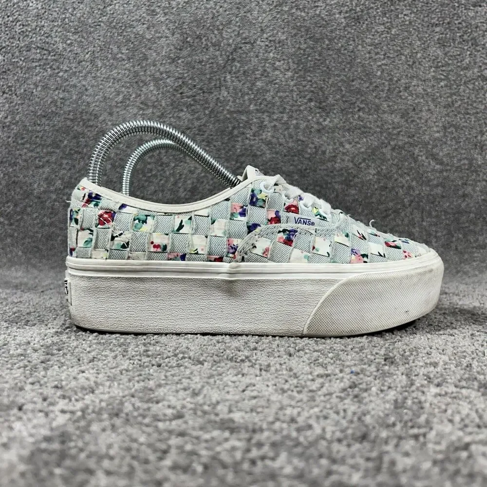 Vans Authentic Woven Stackform Women’s Sz 7.5 Floral Denim Platform Shoes Used